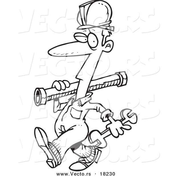 Vector of a Cartoon Pipe Rigger - Outlined Coloring Page