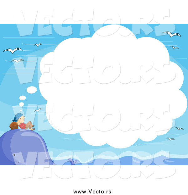 Vector of a Cartoon Pirate Dreaming on a Whale's Head