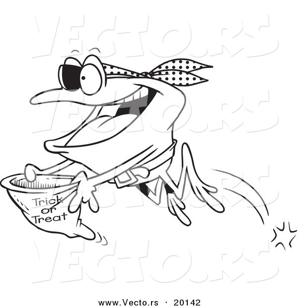 Vector of a Cartoon Pirate Frog Trick or Treating - Outlined Coloring Page