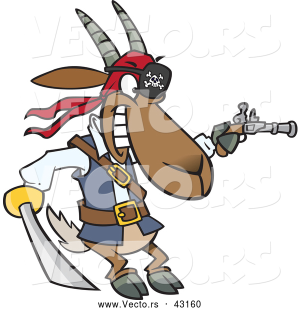 Vector of a Cartoon Pirate Goat Holding a Sword and Pistol