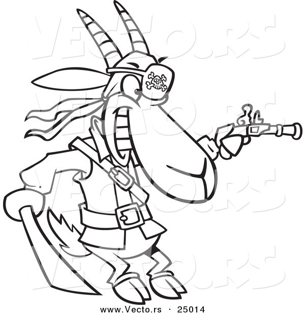 Vector of a Cartoon Pirate Goat Holding a Sword and Pistol - Outlined Coloring Page