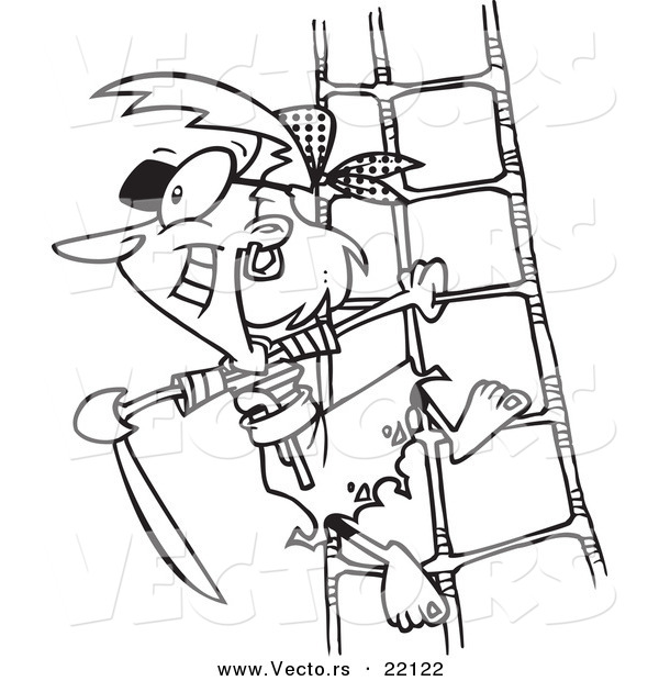 Vector of a Cartoon Pirate Woman Holding a Sword - Outlined Coloring Page