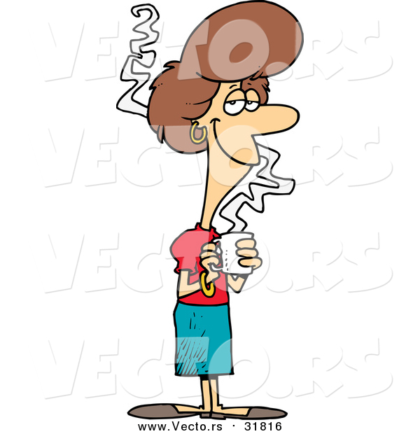 Vector of a Cartoon Pleasant Business Woman Holding Coffee