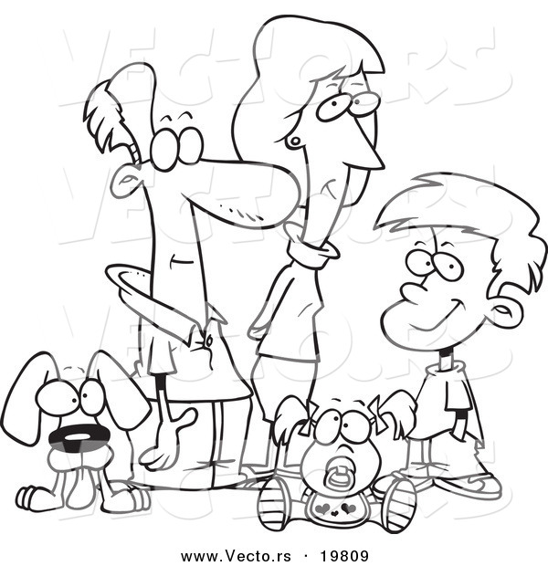 Vector of a Cartoon Pleasant Family - Outlined Coloring Page