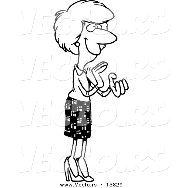 Vector of a Cartoon Pleased Businesswoman Clapping - Outlined Coloring Page Drawing