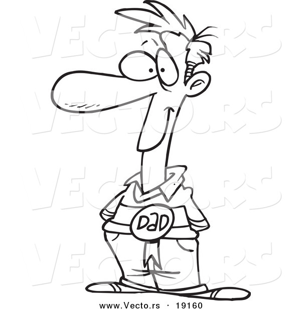 Vector of a Cartoon Pleased Dad Wearing a Ribbon - Outlined Coloring Page