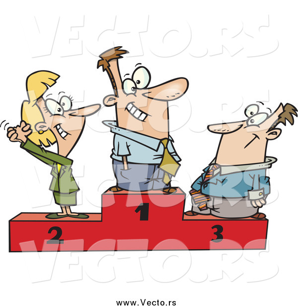 Vector of a Cartoon Podium of First, Second and Third Place White Business People