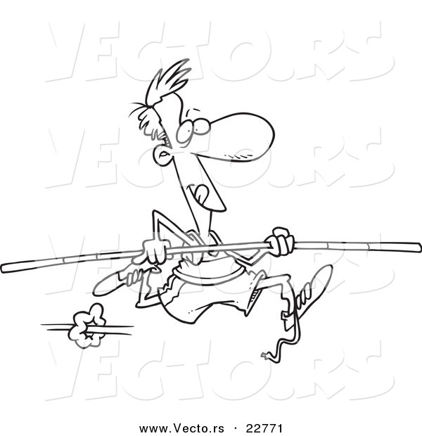 Vector of a Cartoon Pole Vaulter - Coloring Page Outline