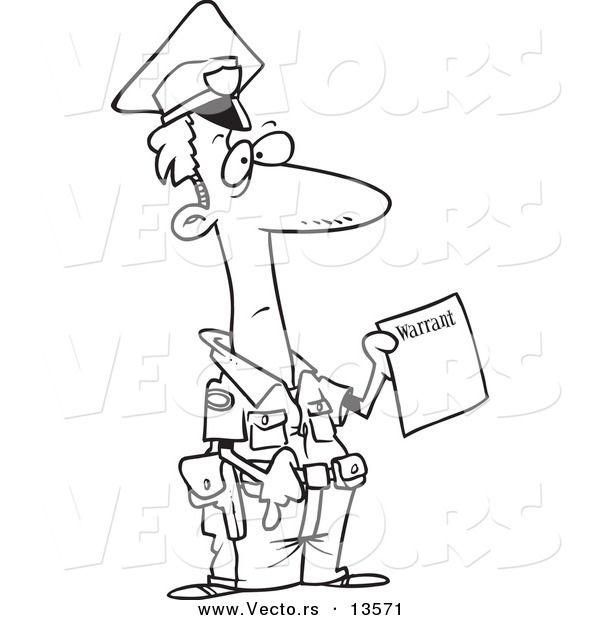 Vector of a Cartoon Police Officer Holding a Warrant - Coloring Page Outline