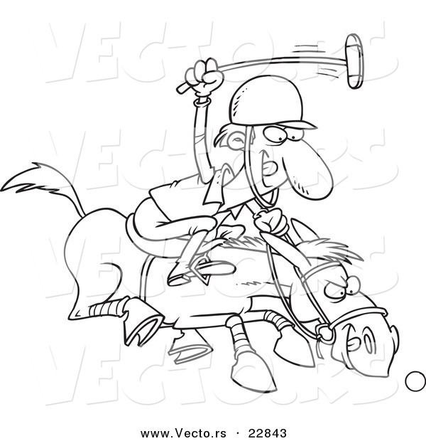 Vector of a Cartoon Polo Player - Coloring Page Outline