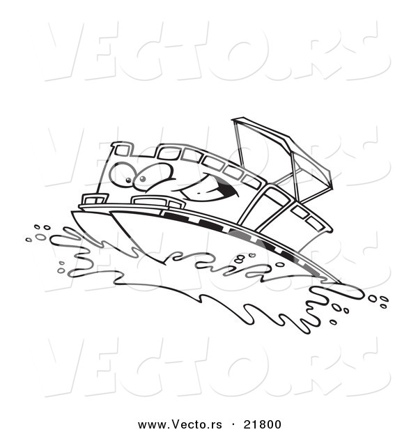 Vector of a Cartoon Pontoon Boat Character - Outlined Coloring Page
