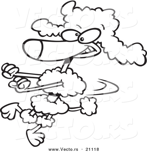 Vector of a Cartoon Poodle Doing a Happy Dance - Coloring Page Outline