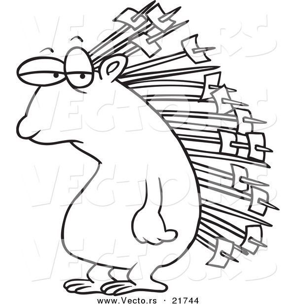 Vector of a Cartoon Porcupine with Memos on His Quills - Outlined Coloring Page
