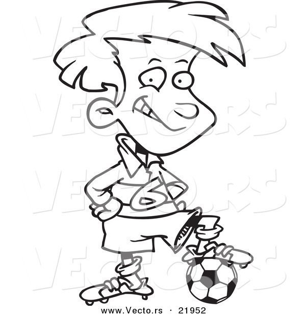 Vector of a Cartoon Posing Soccer Boy - Outlined Coloring Page