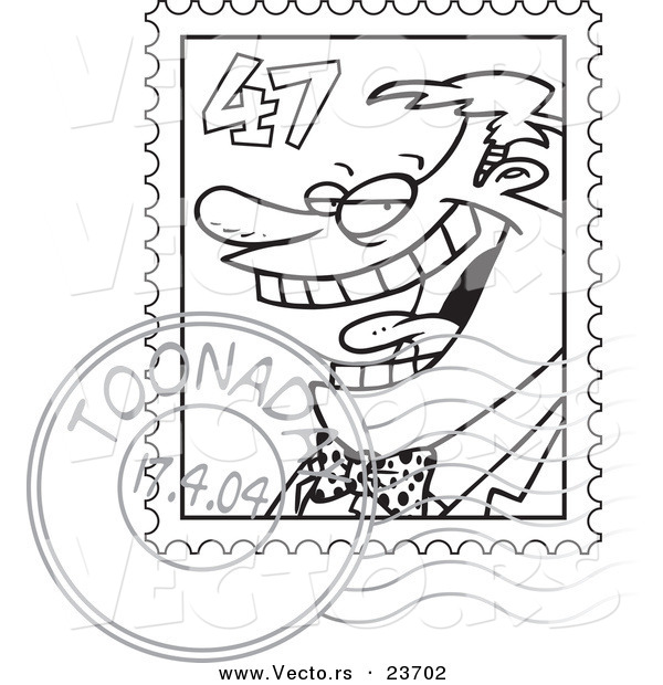 Vector of a Cartoon Postmarked Stamp - Coloring Page Outline