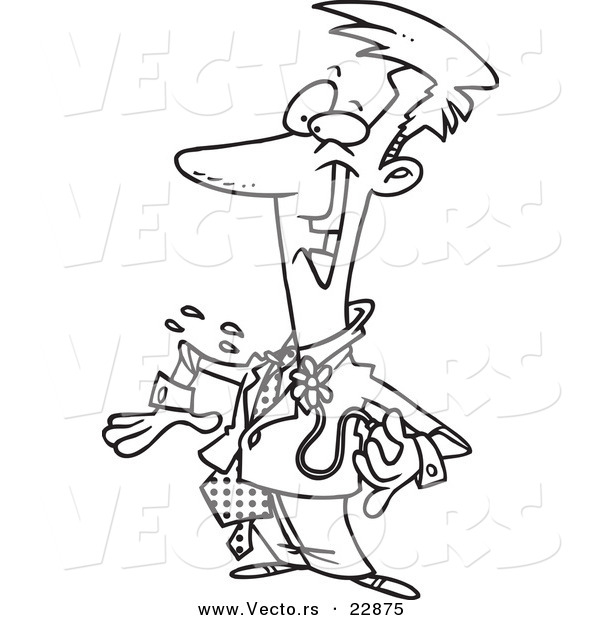 Vector of a Cartoon Pranking Businessman with a Squirting Flower - Coloring Page Outline