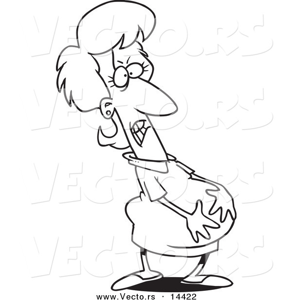 Vector of a Cartoon Pregnant Woman Holding Her Belly - Coloring Page Outline