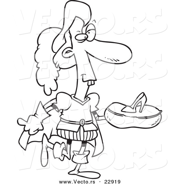 Vector of a Cartoon Prince Carrying a Glass Slipper - Coloring Page Outline