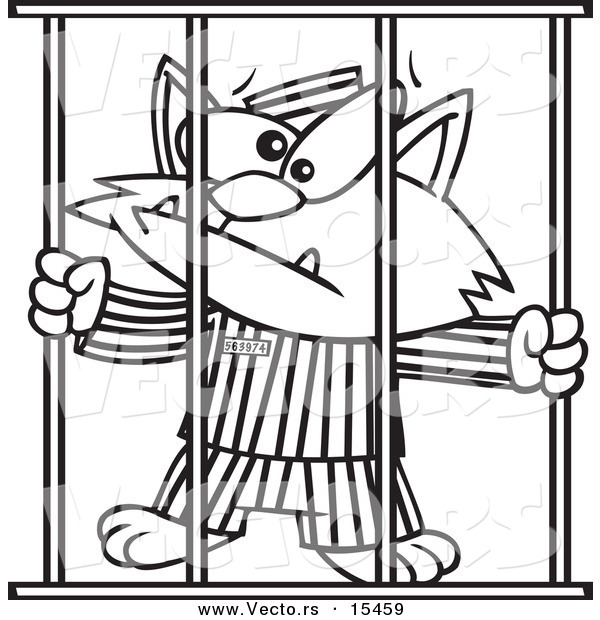 Vector of a Cartoon Prisoner Cat - Coloring Page Outline