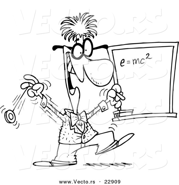 Vector of a Cartoon Professor by a Chalkboard - Coloring Page Outline