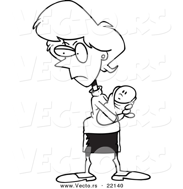 Vector of a Cartoon Protective Mother - Outlined Coloring Page
