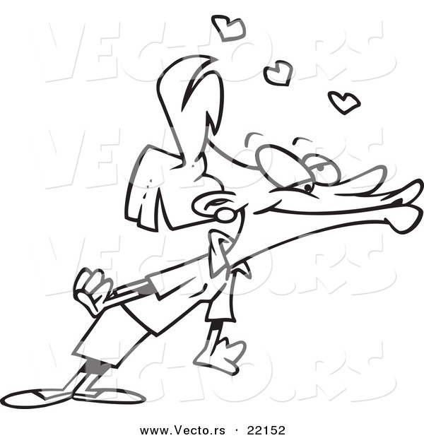 Vector of a Cartoon Puckering Woman - Outlined Coloring Page