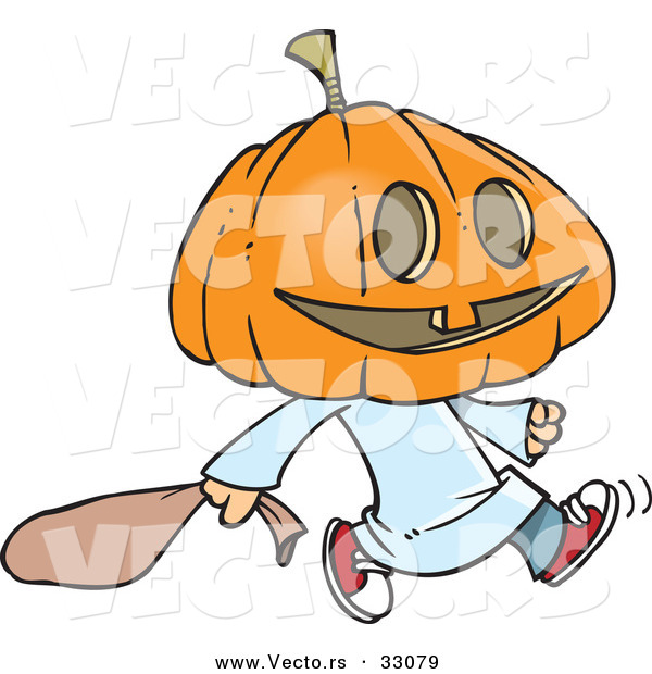 Vector of a Cartoon Pumpkin Head Kid Trick-Or-Treater on Halloween