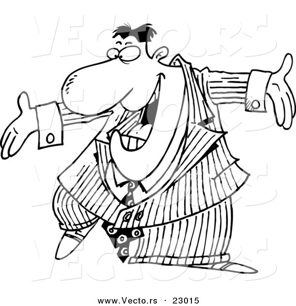 Vector of a Cartoon Pushy Businessman - Coloring Page Outline