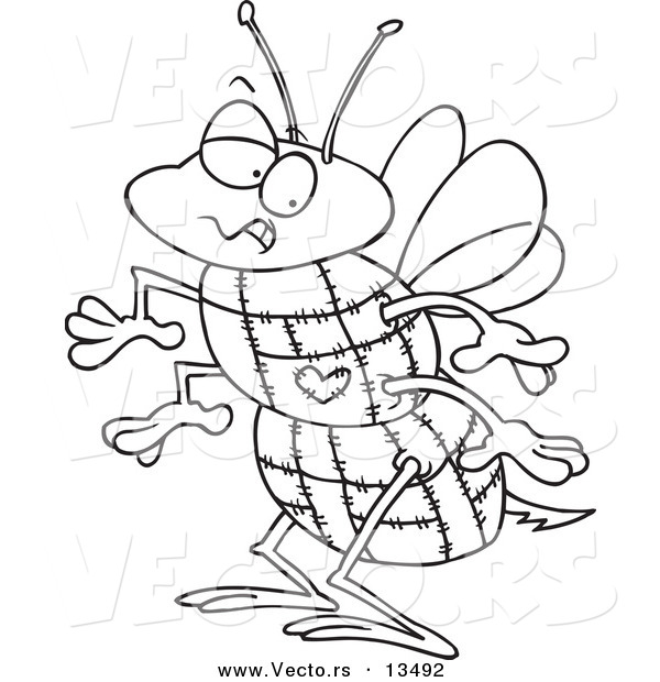 Vector of a Cartoon Quilted Bee - Coloring Page Outline