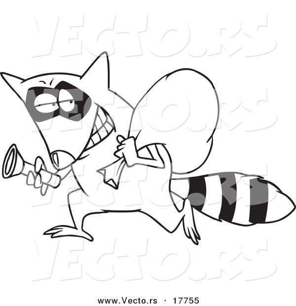 Vector of a Cartoon Raccoon Thief - Outlined Coloring Page