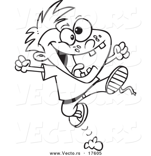 Vector of a Cartoon Rambunctious Boy Jumping - Coloring Page Outline