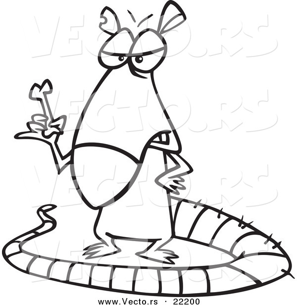Vector of a Cartoon Rat Holding a Bone - Outlined Coloring Page