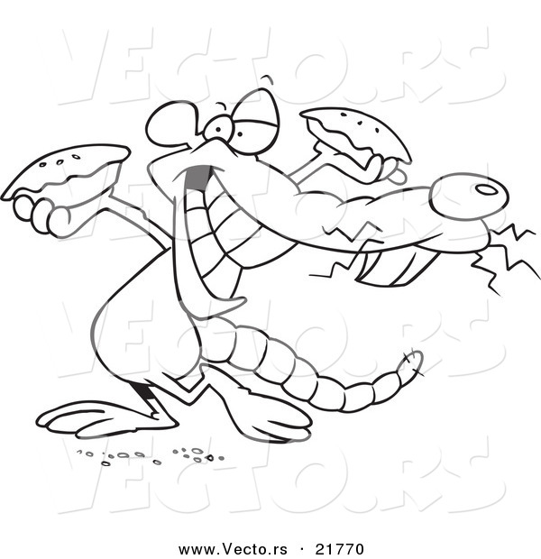 Vector of a Cartoon Rat Holding up Pies - Outlined Coloring Page
