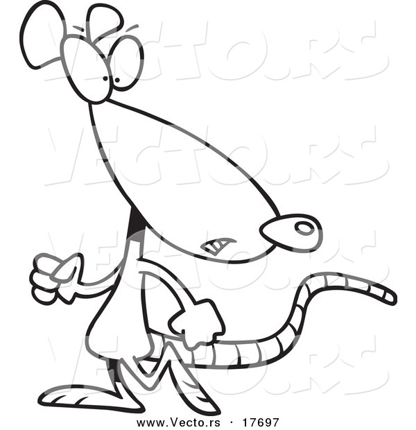 Vector of a Cartoon Rat Looking Back - Coloring Page Outline