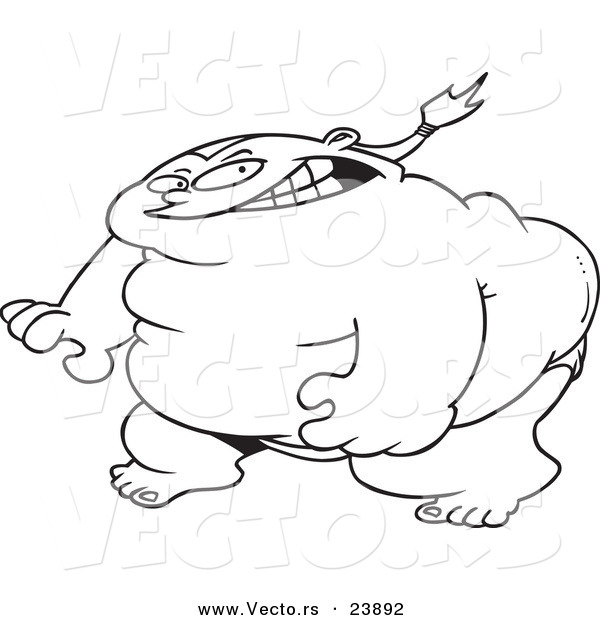 Vector of a Cartoon Ready Sumo Wrestler - Coloring Page Outline by