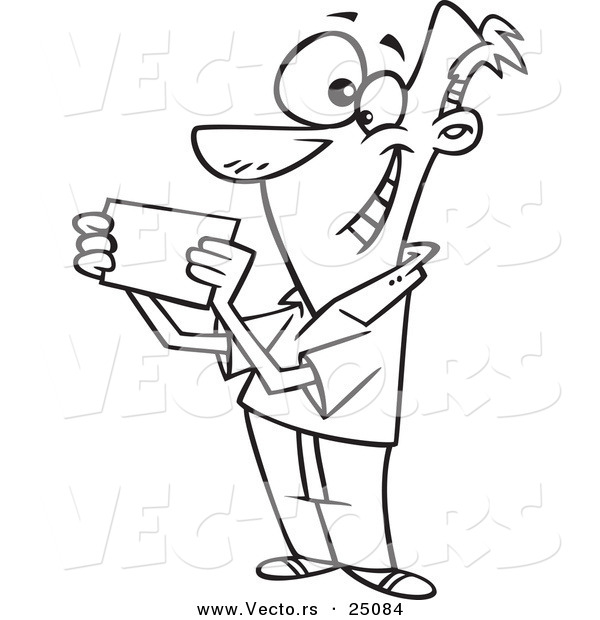 Vector of a Cartoon Recipient Ent Man Reading an Invitation - Outlined Coloring Page