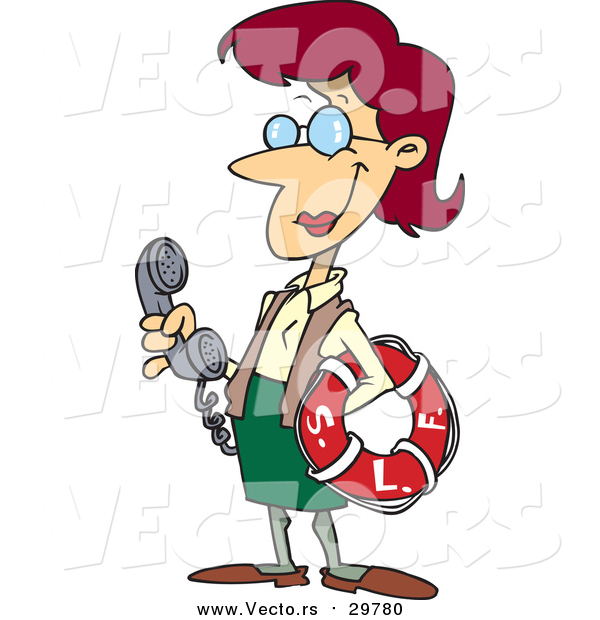 Vector of a Cartoon Red Haired Caucasian Female Librarian Holding a Life Buoy