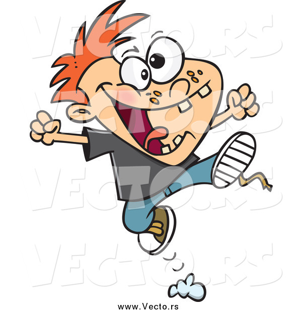 Vector of a Cartoon Red Haired Rambunctious Boy Jumping
