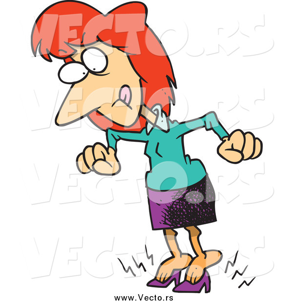 Vector of a Cartoon Red Haired White Businesswoman in Tiny Shoes