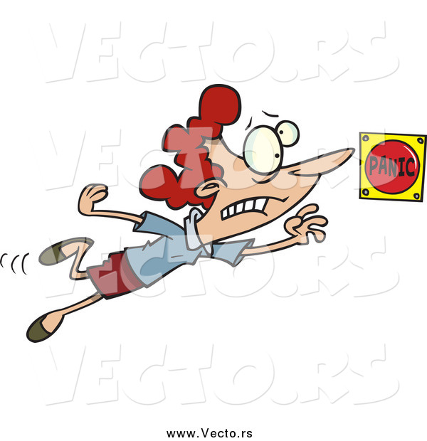 Vector of a Cartoon Red Haired White Lady Pushing a Panic Button