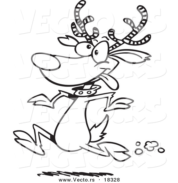Vector of a Cartoon Reindeer Running - Outlined Coloring Page