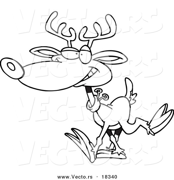 Vector of a Cartoon Reindeer Walking - Outlined Coloring Page