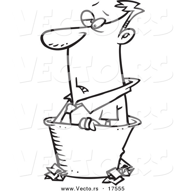 Vector of a Cartoon Rejected Businessman in a Bin - Coloring Page Outline