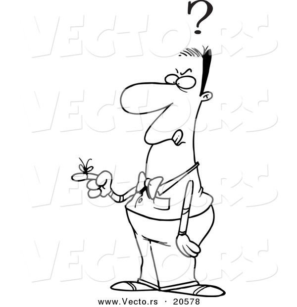 Vector of a Cartoon Reminder String on a Forgetful Guy's Finger - Coloring Page Outline