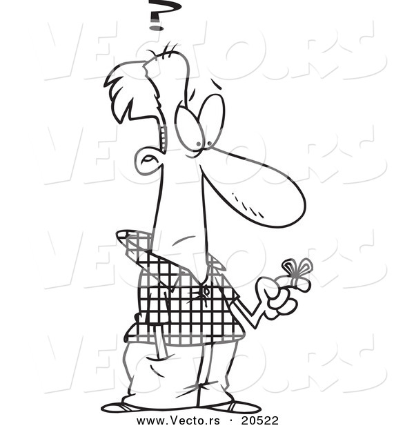 Vector of a Cartoon Reminder String on a Forgetful Man's Finger - Coloring Page Outline