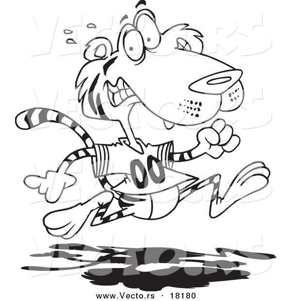 Vector of a Cartoon Retreating Tiger - Outlined Coloring Page