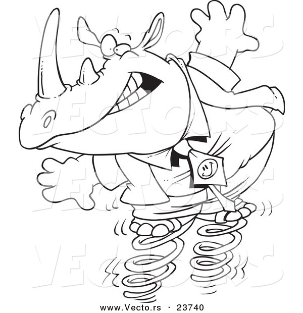 Vector of a Cartoon Rhino Jumping on Springs - Coloring Page Outline