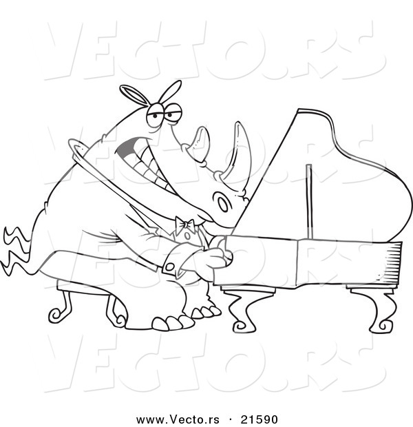 Vector of a Cartoon Rhino Pianist - Outlined Coloring Page