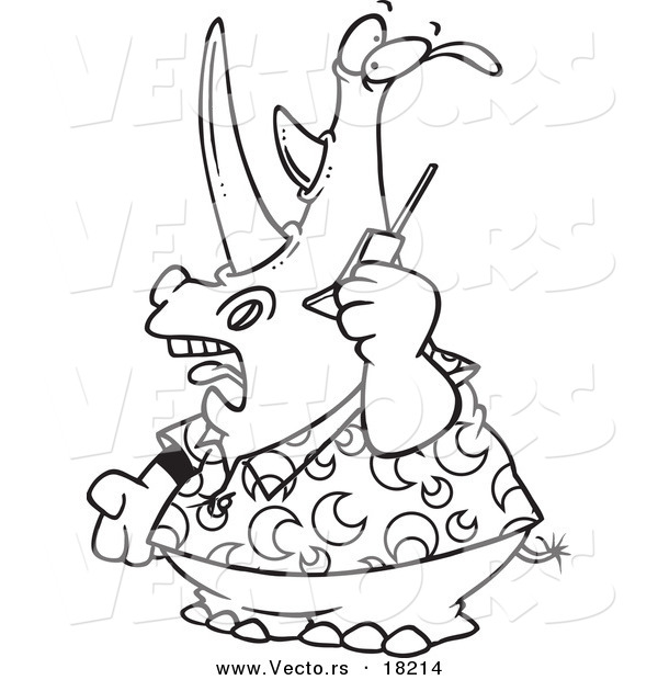 Vector of a Cartoon Rhino Using a Cell Phone - Outlined Coloring Page