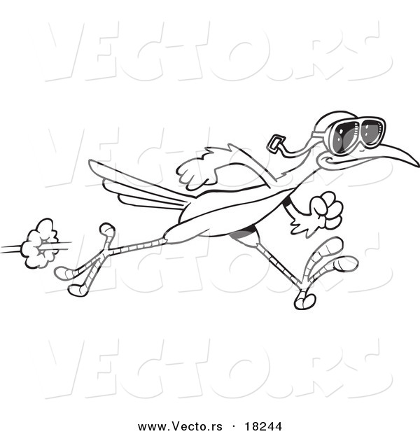 Vector of a Cartoon Roadrunner Wearing Goggles - Outlined Coloring Page